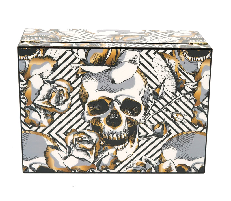 Skull and Roses Cigar Humidor 50 Count Closed View Front