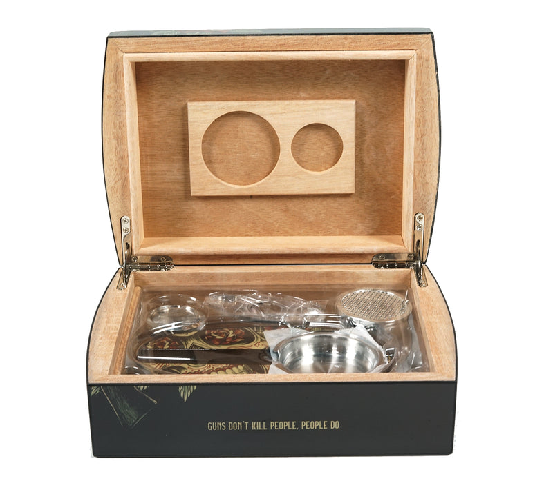 Guns Don't Kill People Travel Humidor Set Open View Front