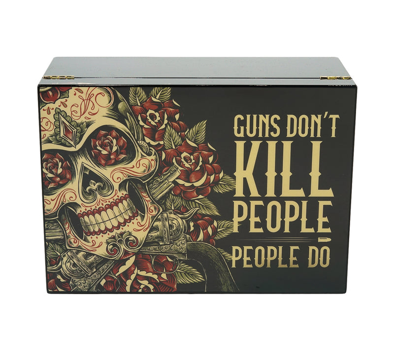 Guns Don't Kill People Do Cigar Humidor 50 Count Closed View Front