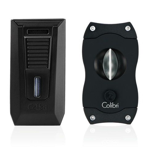 Black and Black Colibri Slide V-Cutter & Lighter Set