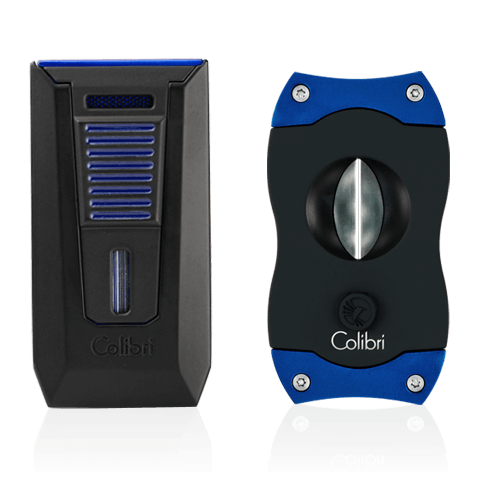 Black and Blue Colibri Slide V-Cutter & Lighter Set