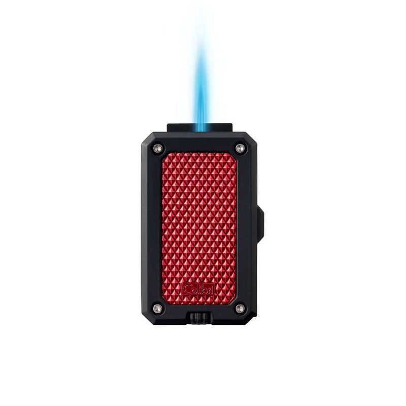 Black and Red Colibri Rally Lighter with Flame