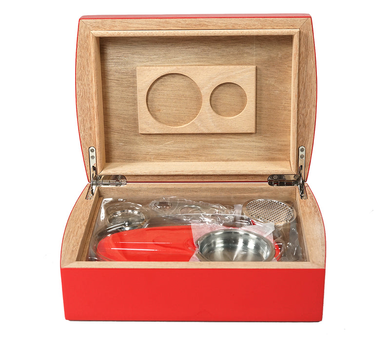 Candy Apple Red Travel Humidor Set Open View Front