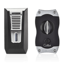 Black and Chrome Colibri Slide V-Cutter & Lighter Set