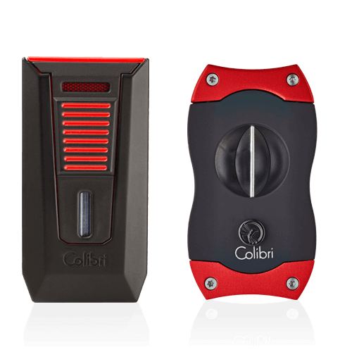 Black and Red Colibri Slide V-Cutter & Lighter Set