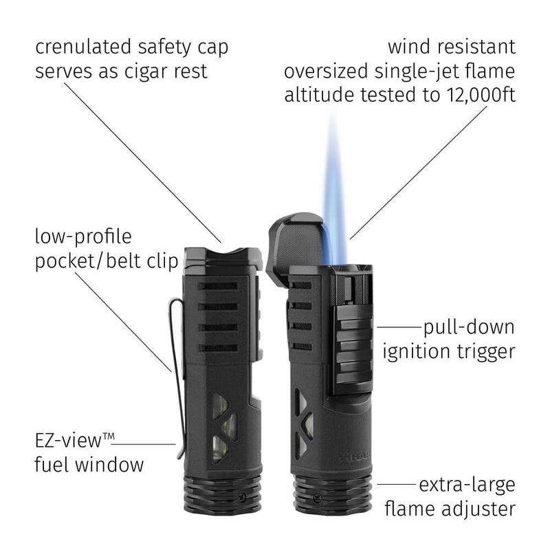 Black Xikar Tactial Single Jet Lighter Features