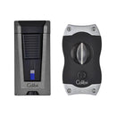 Charcoal and Chrome Colibri Stealth 3 V-Cutter & Lighter Set
