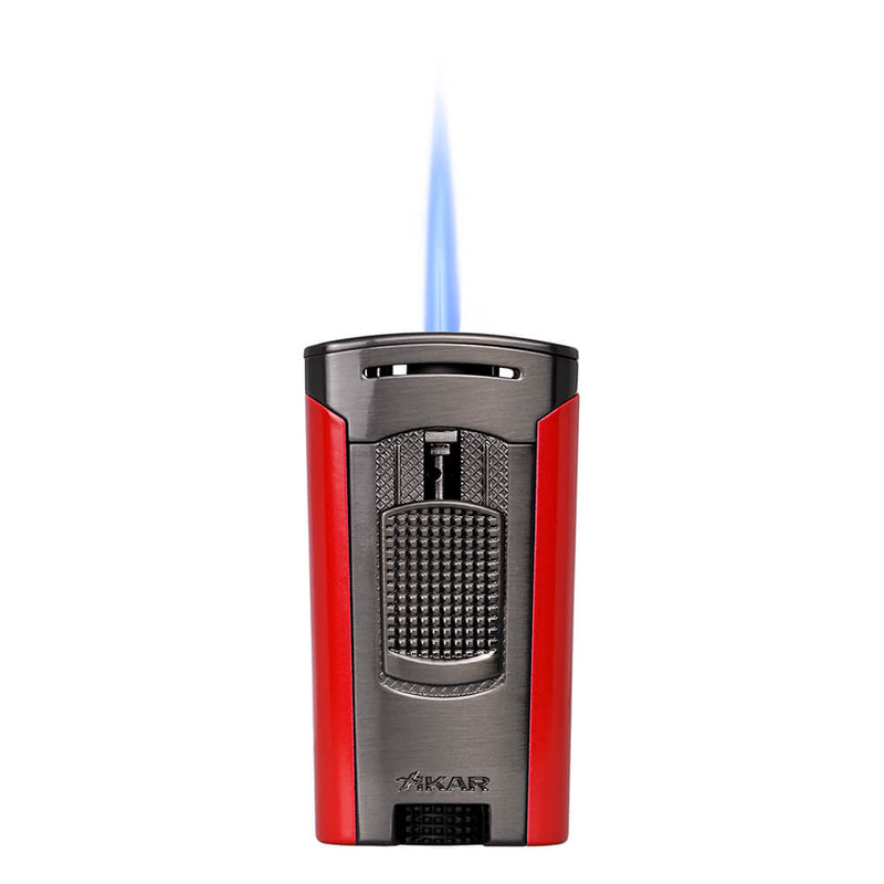 Gunmetal and Red Xikar Astral Single Jet Lighter With Flame
