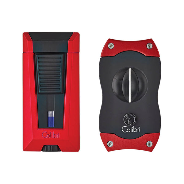 Red and Red Colibri Stealth 3 V-Cutter & Lighter Set